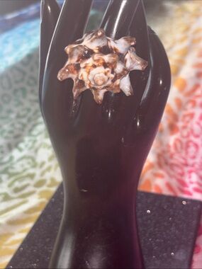 Art Deco Conch Shell carved nautical Statement Ring